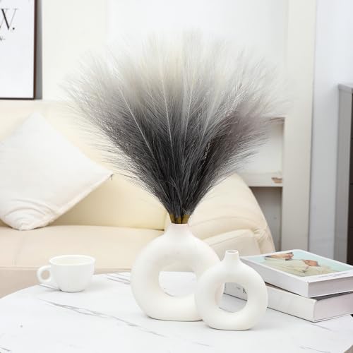 Ureymx Faux Pampas Grass Decor 17.7 Inch 6pcs, Pompas Grass Flower Arrangement and Vase Filler Artificial Pampas Grass Short Decor for Boho Home Wedding Decoration (Gradient Grey) - color: Gradient Grey, size: 17 Inch 6 Pcs