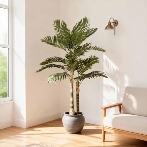 Artificial Palm Tree 5FT Tall Plants for Living Room Decor | Tall Fakeplants Large Floor Plant with Black Plastic Pot for Indoor and Outdoor Home Office Decor (5FT Artificial Palm Tree) - size: 5ft