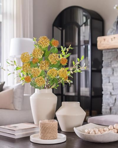 Faux Hydrangea Flowers 24" Orange Artificial Hydrangea Spray with 3 Flower Heads, 5 Per Bag.Faux Hydrangeas Plastic Flowers Fake Hydrangeas for Indoor Outdoor Wedding Table Centerpieces Decor - color: Orange #5