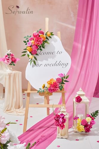 Serwalin Artificial Flowers,Hot Pink & Orange Fake Silk Flowers for DIY Wedding Bridal Bouquets,Faux Cake Flowers for Table Centerpieces Party Baby Shower Decorations - color: A Hot Pink Orange, size: 1 Box