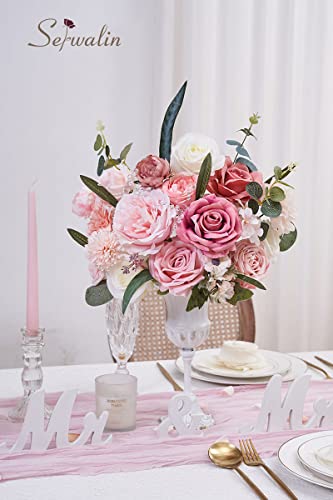 Serwalin Artificial Pink Flowers Spring Roses Silk Fake Flowers for DIY Wedding Bridal Bouquets Cake Flower Baby Shower Table Centerpieces Arrangements Decoration - color: A Athens Delicate Blush Pink, size: 1 Box