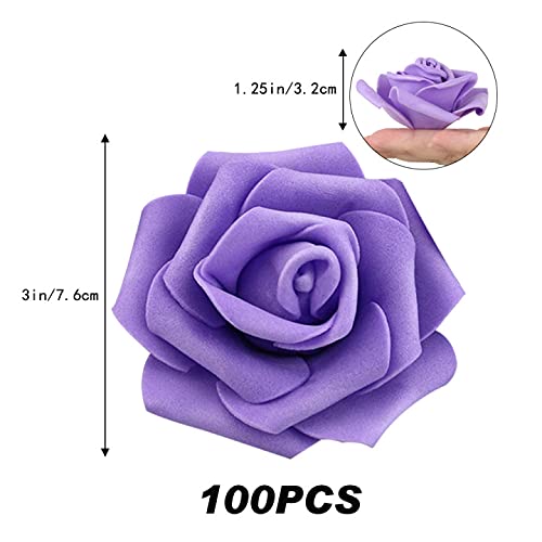 IPOPU Artificial Rose Flower Heads, 100 Pcs Real Looking Purple Foam Fake Roses for DIY Wedding Baby Shower Centerpieces Arrangements Party Tables Home Decorations (Purple 1, Stemless) - color: Purple 100pcs