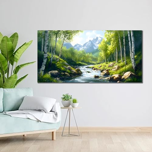 SSNEEKNDG Green Forest Large Wall Art for Living Room Tree Pictures Landscape Mountain Artwork for Bedroom Office Kitchen Canvas Prints 20"x40" - size: 20"L x 40"W