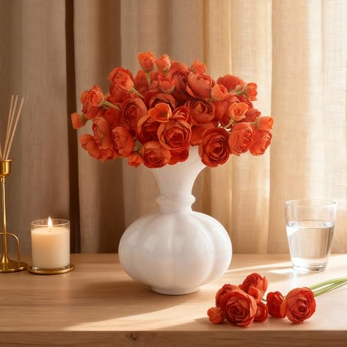 24 Stems Artificial Ranunculus Flowers - 96 Bloom Faux Silk Ranunculus Bouquet for Wedding Decorations, Home Décor, Holiday Arrangements & Large Event Centerpieces (Orange) - color: Orange