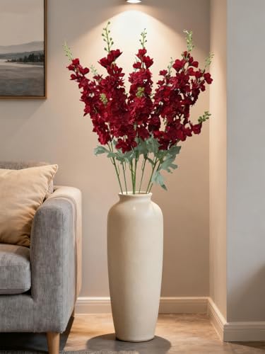 33.5” Red Delphinium Artificial Flowers, 8PCS Long Stem Artificial Flowers for Tall Vase Faux Larkspur Red Fake Flowers for Wedding Centerpieces Home Table Decor - color: Red