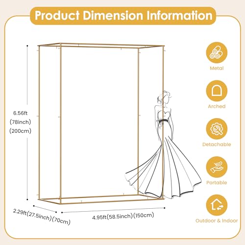 4.95 * 6.56 FT Backdrop Frame Stand, Wedding Decor Metal Arbor Flower Stand, Balloon Arch Backdrop, Golden - size: Double Rectangle