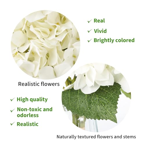 5 Pcs 16" Realistic Artificial Hydrangea with Glass Vase, Large Real Touch Flowers Artificial Flowers Dry Flowers Outdoor Wedding Christmas Office Family Party Living Room Table Decoration (White) - color: White, size: Hydrangea