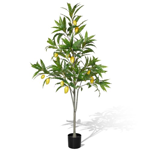 Daifunli 1 Pack Artificial Mango Tree with Realistic Leaves and Natural Trunk Faux Tree with Silk Leaves for Porch Home Office Farmhouse Indoor Outdoor Housewarming Gift - style: Mango