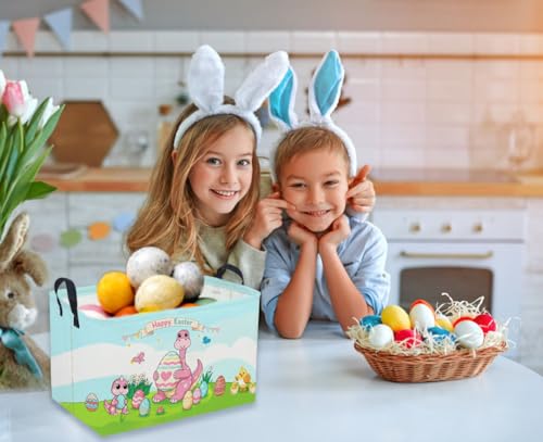 Rectangular Easter Dinosaur Basket,Dinosaur Basket.Cute Baskets for Room Decor, Kids Baskets with Handles.Books Bins,Gifts Box. (Cute dinosaur) - color: Cute dinosaur
