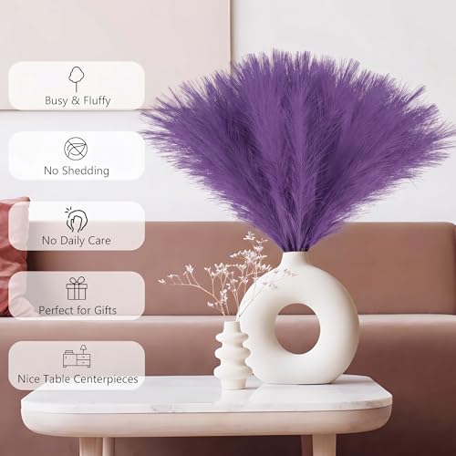 obbsie 50pcs Purple Faux Pampas Grass Decor, 21.6" Short Artificial Floral Branches Vase Filler Purple Flower Arrangement for Home Wedding Boho Outdoor Decor - color: Light Purple, size: 50 PCS