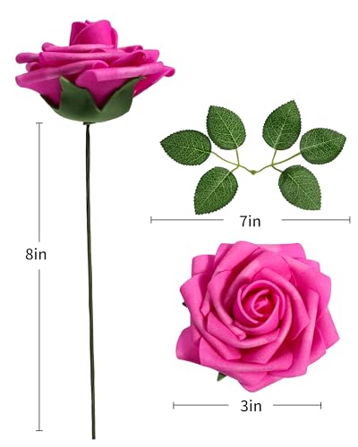 DuHouse 25Pcs Artificial Roses Flowers Fake Roses with Stems Real Touch Foam Flowers for DIY Wedding Bouquet Centerpiece Floral Arrangement Party Home Decor (Hot Pink) - color: Hot Pink, size: 25pcs