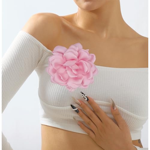Large Flower Brooches Lapel Pins for Women Satin Fabric Brooches Big Camellia Flower Brooch Pins Wedding Part Dance Clothes Accessories Jewelry Gifts - color: pink