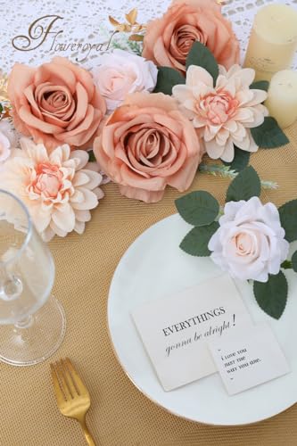 Floweroyal Artificial Flowers Fake Rose Flowers Dahlia with Stems for DIY Wedding Bridal Bouquets, Baby Shower, Floral Arrangement, Table Centerpieces, Home Decorations (Nude Color) - color: Nude Color