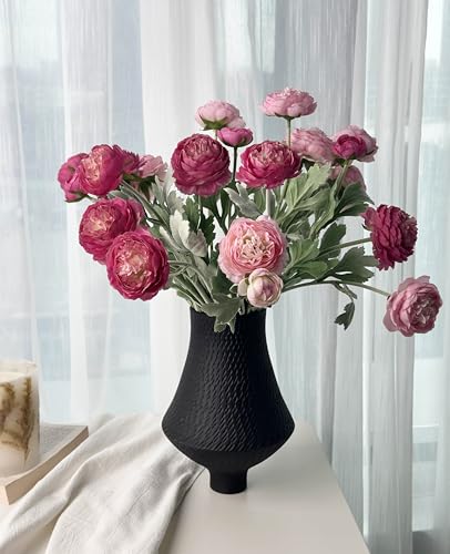 7 pcs Peony Artificial Flowers with Stems, Faux Pink and Hotpink Peonies Stem for Vase, Silk Ranunculus Flowers Arrangement for Home Office Farmhouse Wedding Party Decorations - color: Pink+hot Pink
