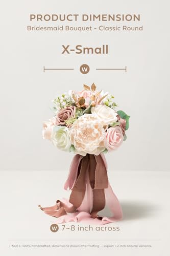 Ling's moment Dusty Rose Artificial Wedding Flower Bouquet for Bridesmaid Pink Floral Bouquet Blush Bridesmaid Bouquets with Ribbon Ceremony Anniversary,7-inch Diameter - color: Pk-dusty Rose & Cream