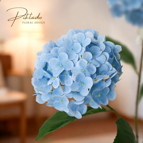 A Bunch 21in Blue Real Touch Hydrangea Artificial Flowers with 10pcs Flower Head 20pcs Leaves Faux Hydrangea Flowers for Home Office Decor Wedding Party Arrangements (2, Blue) - color: Blue, size: 2 Bunch