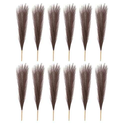 PATIKIL 17 Inch Faux Pampas Grass, 12 Pcs Boho Decor for Home Decoration Artificial Tall Fluffy Stems for Wedding Flower Party Vase Arrangement Centerpieces, Dark Brown - color: Dark Brown