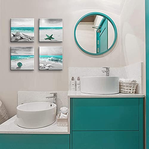 BQVCT 4 panels green ocean beach wall decoration for bathroom beach canvas prints natural pictures home artwork bedroom living room wall art ready to hang size: 12x12inch/set - color: Black Green