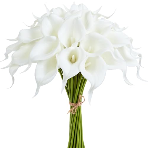 Artificial Calla Lily 12Pcs White Real Touch Faux Flowers for Wedding Bouquet, Bride Bridal Shower, Spring Home Kitchen Table Decor, Fake Lilies for Centerpieces, Party Decorations - color: A - Pure White