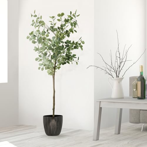 Artificial Eucalyptus Tree,6Ft Tall Fake Potted Tree Silk Faux Eucalyptus Tree with Plastic Nursery Pot, Artificial Plants for Home Office Indoor Decor - size: 6ft
