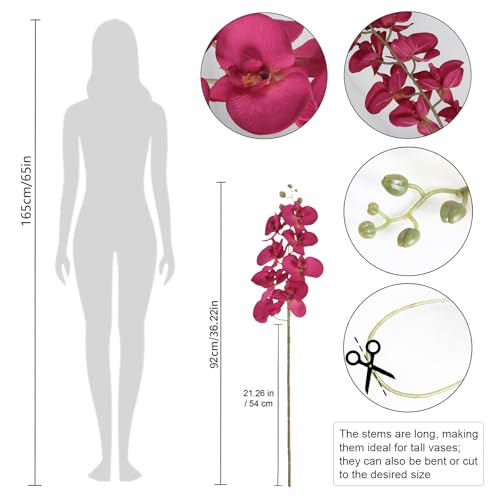 36.22 Inch Orchids Artificial Flowers 6 PCS Fake Orchids Velvet Silk Orchids Faux Orchid Flowers Long Stem Artificial Flowers for Tall Vase for Home Wedding Decoration(Fuchsia) - color: Fuchsia