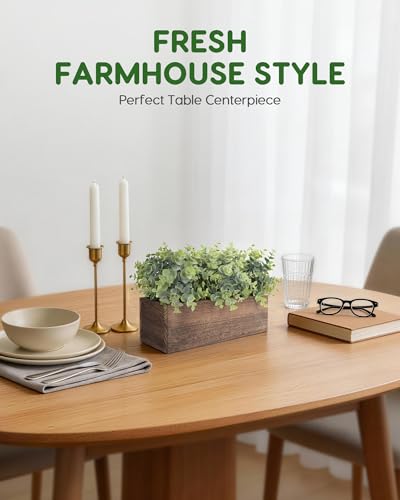 Velener 14" Artificial Eucalyptus Plants in Rustic Rectangular Wooden Planter Box, Fake Plants for Dining Room Centerpiece, Farmhouse Faux Plants for Mantel/Kitchen/Bathroom/Coffee Table Decor - color: Eucalyptus