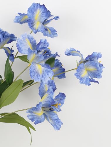 Blue Iris Silk Flowers 5Pcs 35.6" Long Stem Blue Flowers Artificial for Decorations, Artificial Iris Flowers for Wedding Centerpieces Summer Faux Flowers for Home Decor Indoor - color: Blue