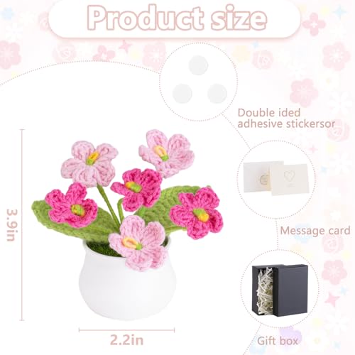LAIDANLA Crochet Flowers Forget Me Not Small Gradient Pink Gifts for Women Handmade Anniversary Graduation Birthday Gifts for Mom Teacher Friends Coworker Knitted Flower Potted for Desk Accessories - color: Ombre Pink