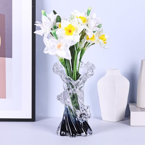 Hand Blown Blue Glass Vase, Unique Art Beautiful Ocean Glass Vase for Coastal Home Decor, Coffee Table, Living Room, Office Decor - 8" H - size: Small