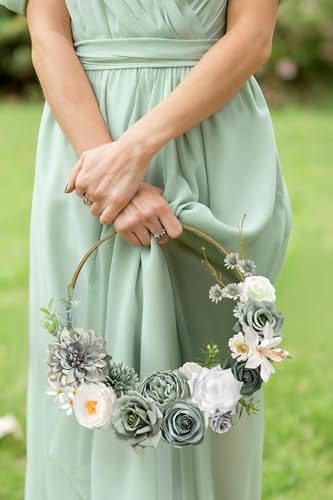 rongflower Green Artificial Flowers Combo Set Fake Flower Leaf Box with Stemst for DIY Wedding Bridal Bouquet, Centerpieces, Home Decor, Floral Arrangement Decor(Forest Green) - color: Forest Green