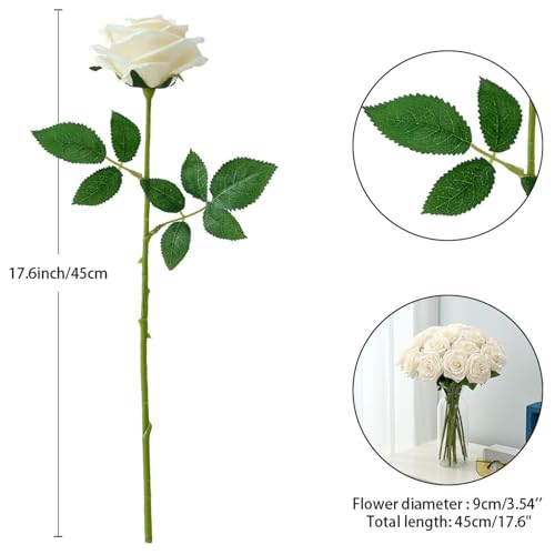 100 Pcs White Rose Artificial Flowers Bulk, Ivory Silk Fake Roses with Long Stem for Wedding Decoration, Bridal Bouquets, DIY Flower Wall, Party Table Centerpieces, Home Decor - color: Ivory