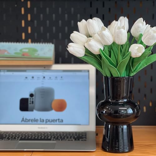 20PCS Artificial Tulip Flowers - 13.5" Real Touch Fake PU Tulips Bouquet Faux Spring Flowers (White) - color: White