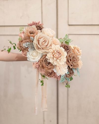 FACINOC Roses Artificial Flowers Nude Fake Flower for DIY Wedding Bouquet Bridal Baby Shower Decorations Party Table Centerpieces Cake Decorating Silk Floral Arrangement Home Decor Indoor Beige - color: Nude Fake Flowers