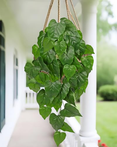 2 Packs UV Resistant Artificial Hanging Plants Outdoors & Indoors, 33" Large Fake Pothos Plants Faux Monstera Hanging Greenery for Planter, Shelf, Wall, Window Box, Porch, Patio, Garden, Balcony Decor - color: #Green Pothos