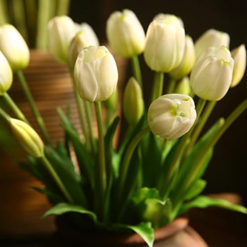 15pcs Artificial Tulips Flowers,Soft Touch Latex Bouquet, Fake Tulips Flowers,Spring Wedding Home Room Table Centerpiece Decor White Set - color: 15pcs White(no Vase)