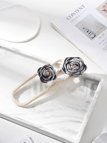 SUQ I OME 2 Pieces of Handmade Artificial Flower Curtain Holdbacks Clips Window Drape Twist Tie Backs for Women, Girls Bedroom Decorative Draperies Holdbacks (Gray) - color: Gray