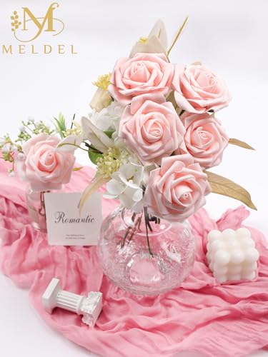 Artificial Flowers 25 Pack Blush Faux Foam Roses with Stems, Real Looking Fake Rose for DIY Wedding Bouquets, Bridal Shower Centerpieces, Party Table Decorations, Home Decor - color: Blush, size: 25Pcs
