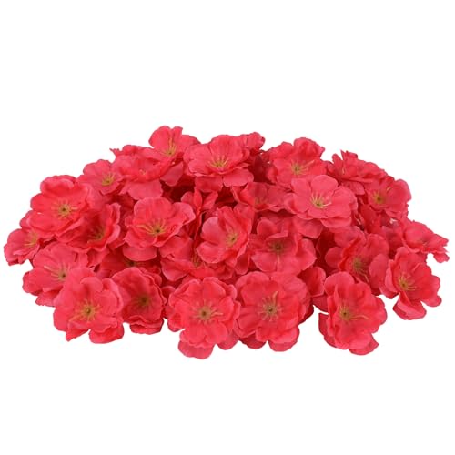 Artificial Cherry Blossom Flower Heads, Fake Silk Sakura Floral Heads for Bridal Hair Clips Headbands Dress DIY Accessories Wedding Party Supply Table Decorative (100pcs Rose) - color: Rose