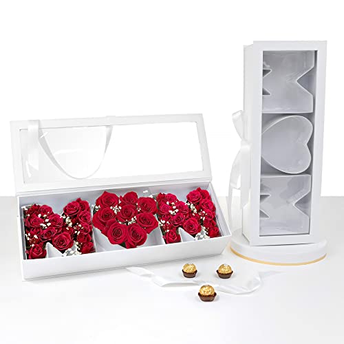 UNIKPACKAGING “MOM” Flower Gift Letter Shaped Fillable Box, with Plastic Liner, Size 22″ x 8″ x 4″ inches, for Luxury Style Flower and Gift Arrangements (White) - color: White