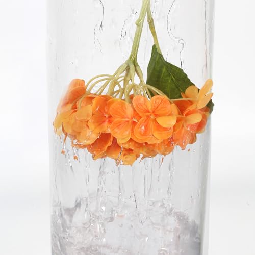 IPOPU 6PCS Real Touch Hydrangea Artificial Flowers Orange Faux Hydrangeas with Stems Latex Realistic Full Fake Hydrangeas for Wedding Centerpieces Bouquets DIY Floral Arrangements Home Decor (Orange) - color: Orange