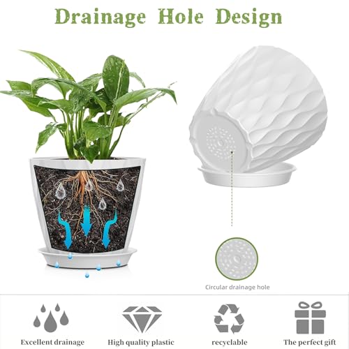 5 Inch Planter Pots, 6 Pack Indoor Planters, Small Flower Pots with Drainage Holes and Tray for Succulents, Orchids, Herbs and Other Indoor Plants (White, 5inch) - color: White, size: 5inch