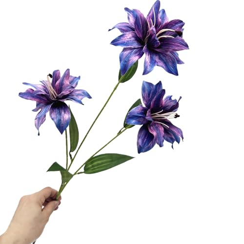 Artificial Lily Flowers, Fake Silk Flower Long Stem Artificial Stargazer Lilies with Full Bloom Faux Tiger Bouquets for Home Decor Wedding Party Hotel Floral Arrangement DIY Decoration – Purple 4 Pack - color: Lily Flowers - Purple 4 Pcs