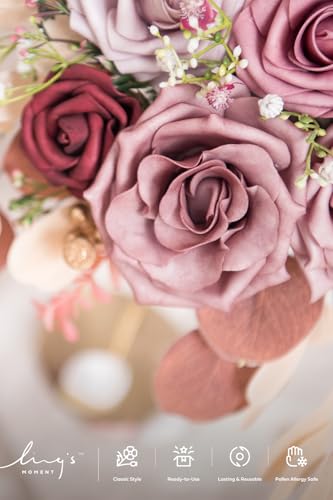 Ling's moment Fake Flowers Box, Faux Artificial Greenery Stems Foam Roses Silk Eucalyptus Fabic Flower for Centerpieces Bouquet Wedding Table Floral Vase Bridal Shower Party, Dusty Rose, Grand Combo - color: Pk-dusty Rose, size: Grand