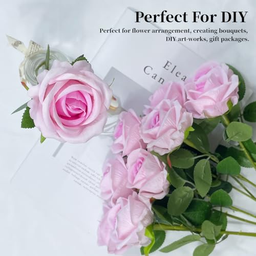 10 PCS Artificial Roses with Long Stems Silk Flowers Realistic Foam Flowers Fake Roses for Valentine's Day Home Wedding Halloween Decor(Light Pink) - color: Light Pink