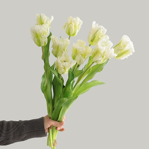 3PCS Artificial Parrot Tulips Made of Silk Flowers and Plastic Rods, Ideal for Living Room, Dining Room, Office, Festival and Party Decorations (Green) - color: Green