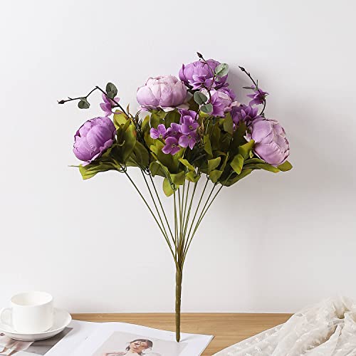 Duovlo Fake Flowers Vintage Artificial Peony Silk Flowers Wedding Home Decoration,Pack of 1 (New Purple) - color: New Purple