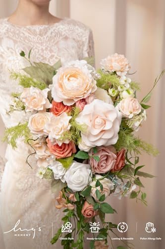 Ling's moment Pink Bride Bouquet - 15 Inch Wedding Blush Garden Artificial Flowers for Bride - color: Pk-blush Garden, size: Medium 15 Inch