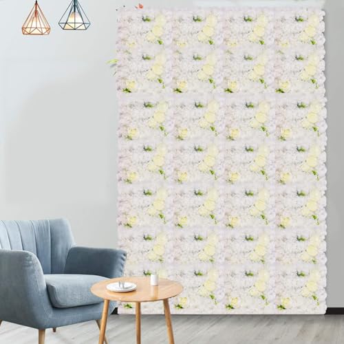 12-Pack Flower Wall Panels, 15x15 Inch Artificial Silk Rose Backdrop 3D Silk Hydrangea Rose Floral Panel for Photo Background Home Party Wedding Backdrop Decoration - color: White