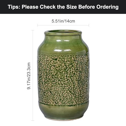 Modern Ceramic Vase for Flower, 9 Inch Minimalist Decorative Vases for Home Decor, Table Shelf, Console Cabinet, Mantle, Living Room, Bathroom, Bedroom, Office, Green - color: Moss Green