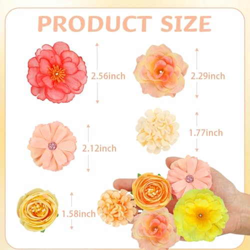 ATTGREAT Fake Flower Heads Mini Silk Flowrs Bulk Small Flower 3D Loose Faux Daisy Rose Sunflowers Plum Blossoms Craft for Wedding Party Cake Baby Shower Home Decor, 110Pcs(Orange) - color: Orange